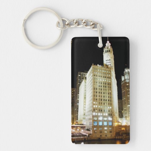 Porte-clés Point de repère célèbre de Chicago la nuit (Devant)