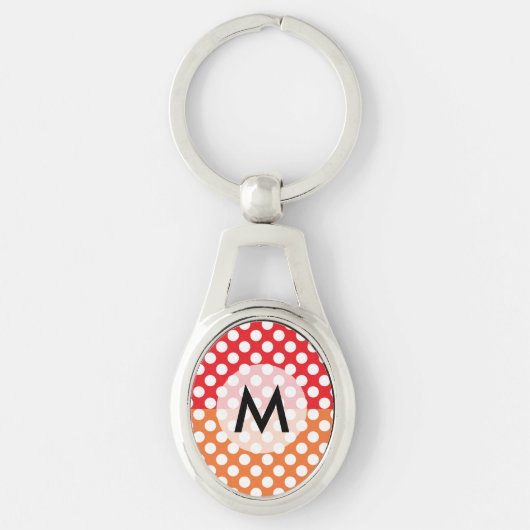Porte-clés Point Polka blanc, rouge et orange monogramme (Devant)