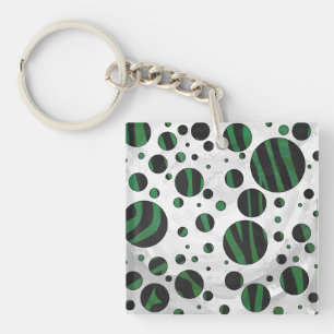Porte-clés Point Polka noir et vert Zebra