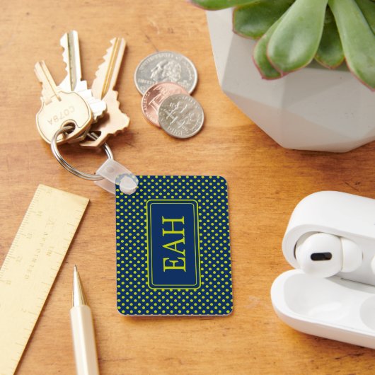 Porte-clés Pointe de Polka verte de chaux sur Monogramme bleu (Bureau)