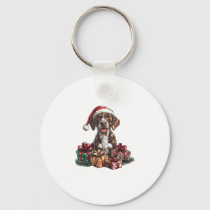 Porte-clés Pointeur à cheveux allemand Santa Hat Noël GSP