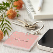 Porte-clés Points abstraits bleu orange ajouter nom texte t t (Devant Droit)