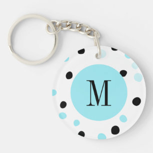 Porte-clés Points bleu et noir Monogramme