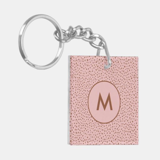 Porte-clés Points Brown rose & Boho Terracotta Monogramme (Devant gauche)