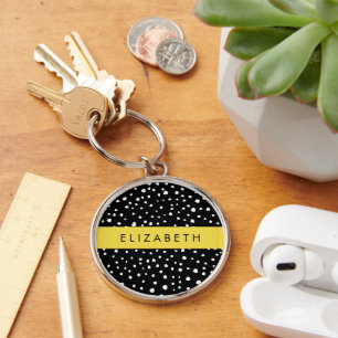 Porte-clés Points dalmatiens, Spots, Noir et Blanc, Votre nom