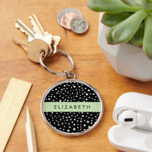 Porte-clés Points dalmatiens, Spots, Noir et Blanc, Votre nom