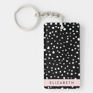 Porte-clés Points dalmatiens, Spots, Noir et Blanc, Votre nom