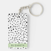 Porte-clés Points dalmatiens, Spots, Noir et Blanc, Votre nom (Dos)