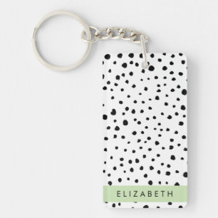 Porte-clés Points dalmatiens, Spots, Noir et Blanc, Votre nom