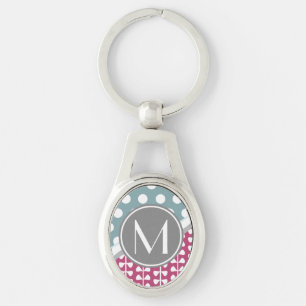 Porte-clés Points Feuilles roses Monogrammes personnalisés P