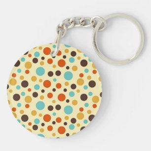 Porte-clés Points Polka Rétro Couleurs Bleu Jaune Rouge