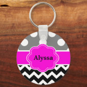 Porte-clés Points Roses Noires Chevron Personnalisé (Recto)