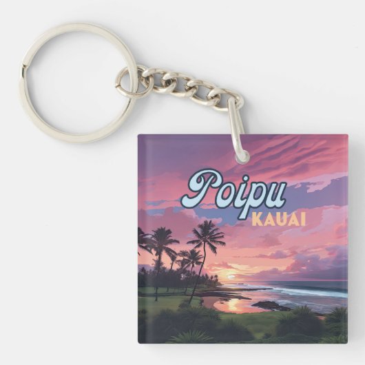 Porte-clés Poipu Kauai Hawaii Plage Palmiers Rétro (Devant)