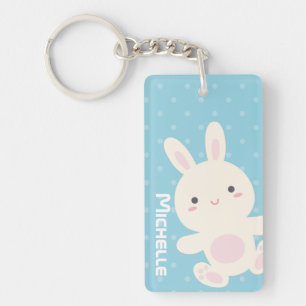 Porte-clés Pois bleu en pastel de lapin mignon adorable doux