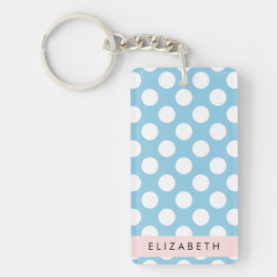Porte-clés Pois Bleus, Motif Polka Dot, Votre Nom
