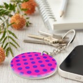 Porte-clés Pois bleus sur fuchsia (Devant droit)