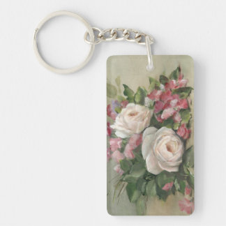 Porte-clés Pois doux et bouquet rose