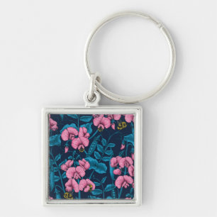 Porte-clés Pois doux et bourdons, rose et bleu