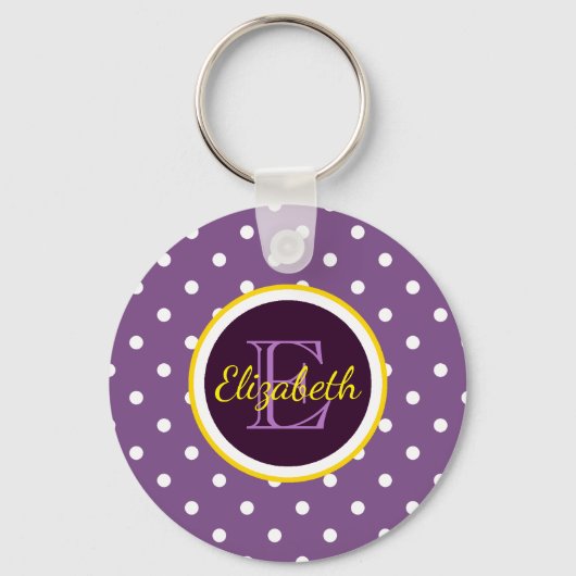 Porte-clés Pois mignons violets avec nom Monogramme (Recto)