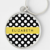Porte-clés Pois noirs et blancs, pointillés, Votre nom (Devant)