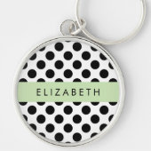 Porte-clés Pois noirs et blancs, pointillés, Votre nom (Devant)