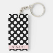 Porte-clés Pois noirs et blancs, pointillés, Votre nom (Dos)