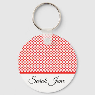 Porte-clés Pois rouge blanc classique Nom personnalisé