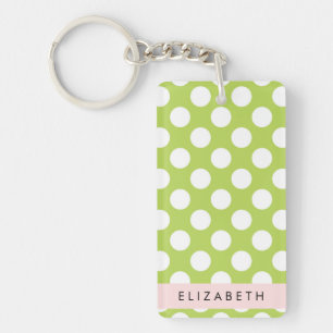 Porte-clés Pois verts, Motif Pointe Polka, Votre Nom