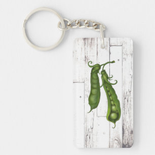 Porte-clés Pois verts pois blanc bois rustique chic campagne