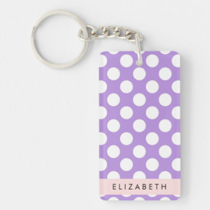 Porte-clés Pois violets, Motif Pointe Polka, Votre Nom