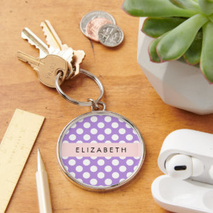 Porte-clés Pois violets, Motif Pointe Polka, Votre Nom