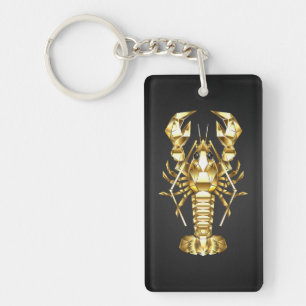 Porte-clés Poisson à langouste polygonale dorée sur noir