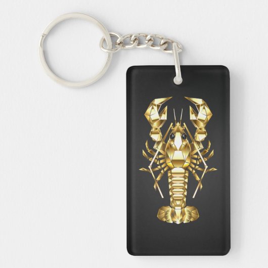 Porte-clés Poisson à langouste polygonale dorée sur noir (Devant)
