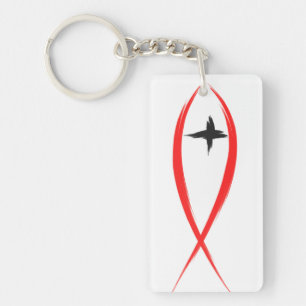 Porte-clés Poisson Chrétien rouge avec Porte - clé de la Croi