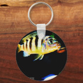 Porte-clés Poisson cichlidé noir et jaune (Recto)