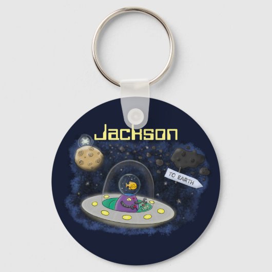 Porte-clés Poisson dans l'OVNI alien vaisseau spatial dessin (Recto)