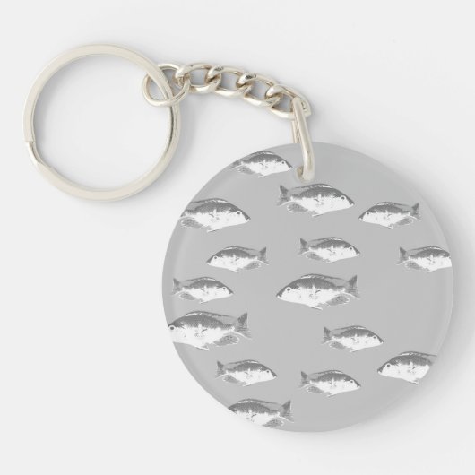 Porte-clés Poisson gris monochrome (Devant)