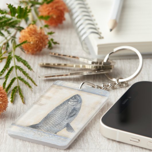 Porte-clés Poisson gris sur Arrière - plan beige (Devant droit)