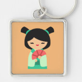 Porte-clés Poisson rose Kokeshi Poupées japonaises (Devant)