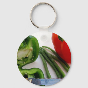 Porte-clés Poivrons verts et rouges avec haricots