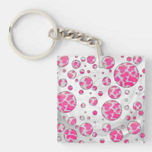 Porte-clés Poka Dot Vache rose et blanc