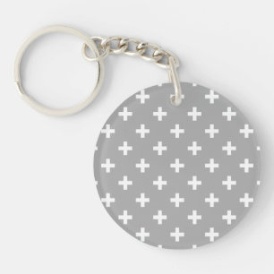 Porte-clés Polka blanche croise sur gris