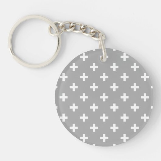 Porte-clés Polka blanche croise sur gris (Devant)