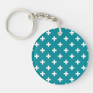 Porte-clés Polka blanche croise sur turquoise