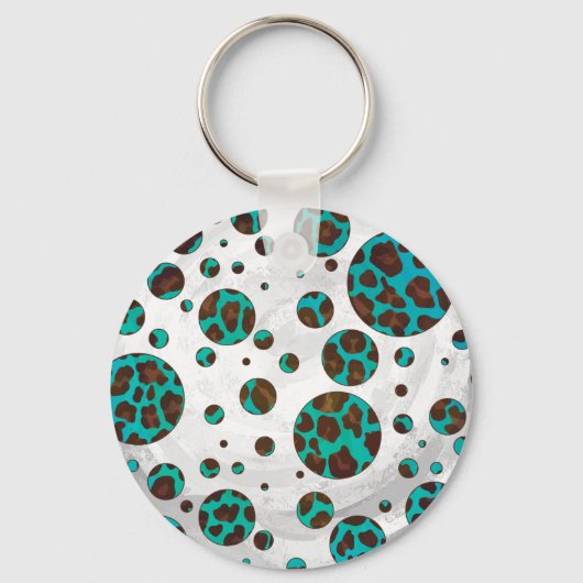 Porte-clés Polka Dot Cow Impression Brown et Turquoise (Recto)