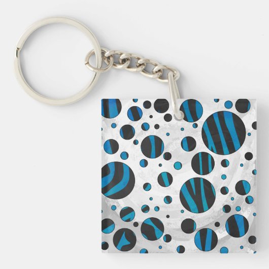 Porte-clés Polka Dot Zebra Motif noir et bleu (Devant)