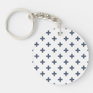 Porte-clés Polka gris-bleu croise sur blanc