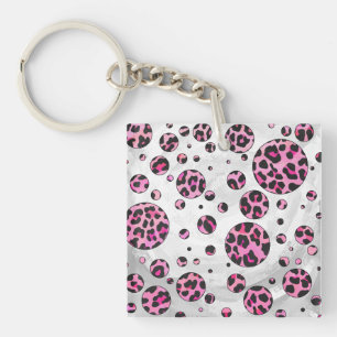 Porte-clés Polka Leopard Pot noir et rose chaud
