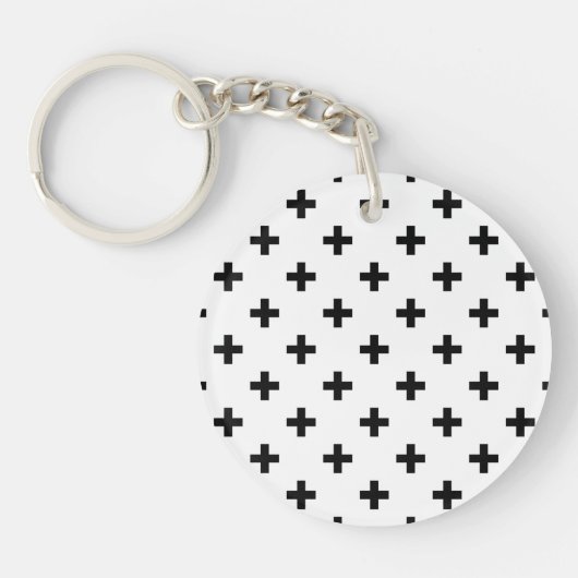 Porte-clés Polka noire croise sur blanc (Devant)