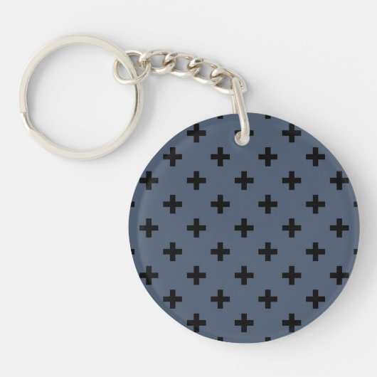 Porte-clés Polka noire croise sur bleu-gris (Devant)